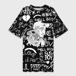 Футболка женская длинная Lil Peep pattern автографы лого, цвет: 3D-принт