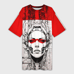 Футболка женская длинная Футуристичная женщина-андроид, цвет: 3D-принт