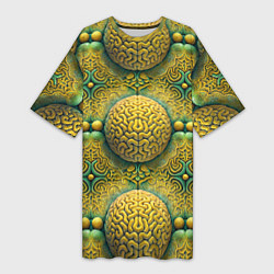 Футболка женская длинная Чертоги разума - мозги в лабиринте, цвет: 3D-принт