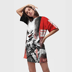 Футболка женская длинная Боевой киборг в белой броне, цвет: 3D-принт — фото 2