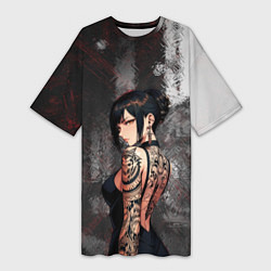 Футболка женская длинная Татуированная брюнетка, цвет: 3D-принт