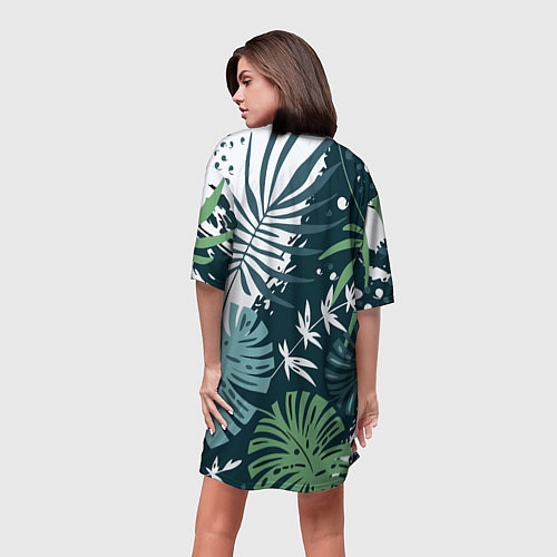 Женская длинная футболка Листья тропических джунглей абстракция / 3D-принт – фото 4