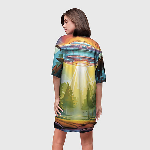 Женская длинная футболка UFO In The Forest / 3D-принт – фото 4