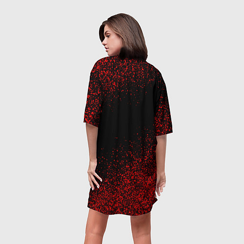 Женская длинная футболка Jac motors чёрно-красный / 3D-принт – фото 4