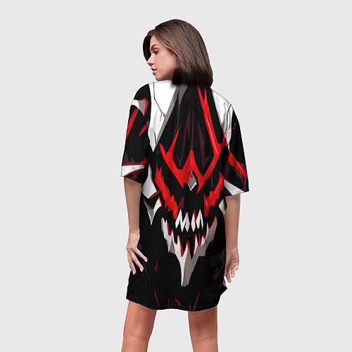 Женская длинная футболка Абстрактное красное лицо монстра / 3D-принт – фото 4