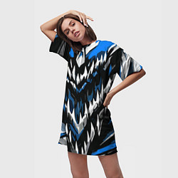 Футболка женская длинная Абстрактные бело-синие шипы, цвет: 3D-принт — фото 2