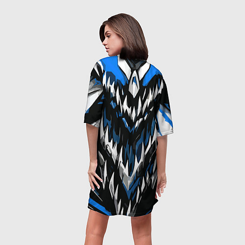 Женская длинная футболка Абстрактные бело-синие шипы / 3D-принт – фото 4