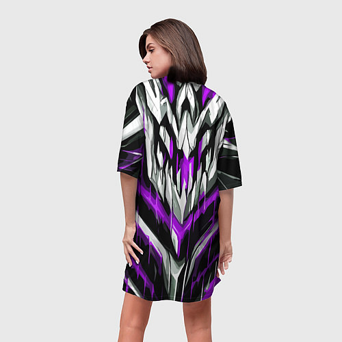 Женская длинная футболка Фиолетово-белые ломаные клыки / 3D-принт – фото 4