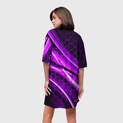 Женская длинная футболка Неоновая броня текстура / 3D-принт – фото 4