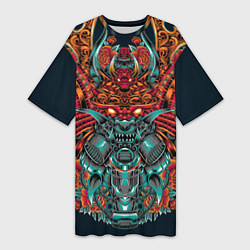 Футболка женская длинная Киборг самурай, цвет: 3D-принт