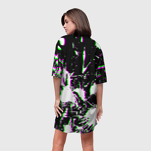 Женская длинная футболка Краски глитч неон / 3D-принт – фото 4