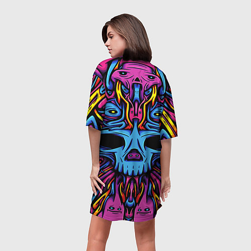 Женская длинная футболка Skull tatoo steel / 3D-принт – фото 4