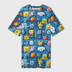 Футболка женская длинная Пэчворк с зайчиками, цвет: 3D-принт