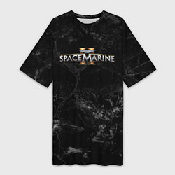Футболка женская длинная Warhammer 40000 space marine 2 black logo, цвет: 3D-принт