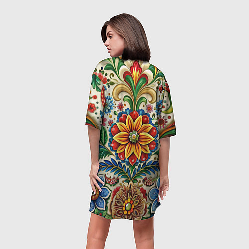 Женская длинная футболка Русские классические узоры и орнамент / 3D-принт – фото 4