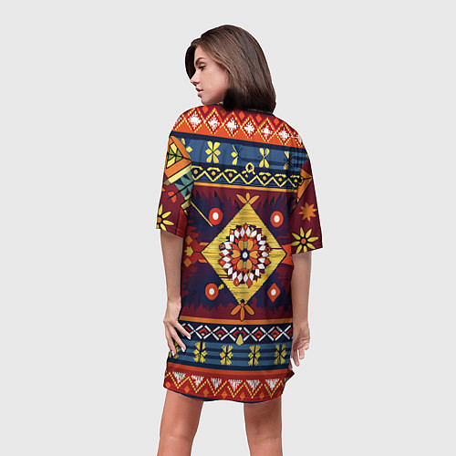 Женская длинная футболка Стиль советского ковра узоры и орнамент / 3D-принт – фото 4
