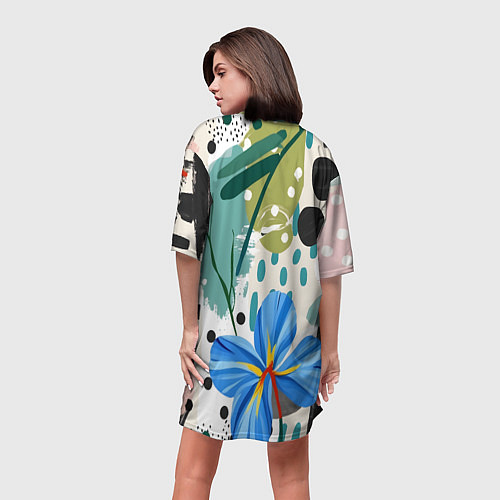 Женская длинная футболка Цветы горошек абстракция / 3D-принт – фото 4