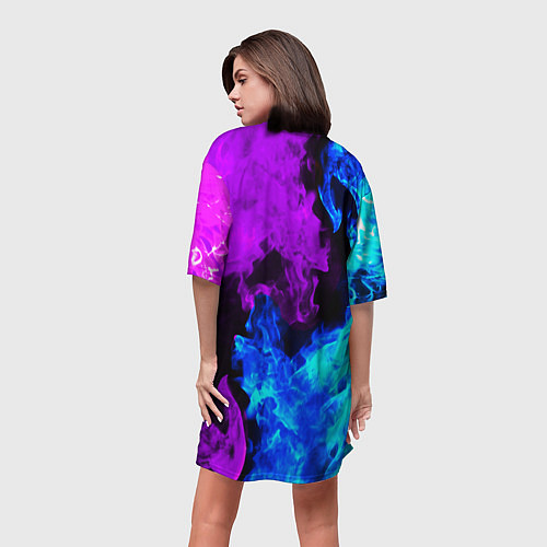 Женская длинная футболка CSGO neon flame / 3D-принт – фото 4