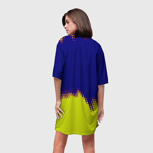 Женская длинная футболка Cyberpunk 2077 краски жёлтые / 3D-принт – фото 4