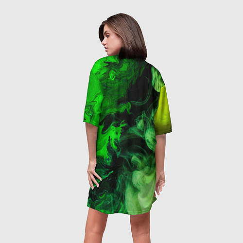Женская длинная футболка Ядовитый зеленый дым / 3D-принт – фото 4
