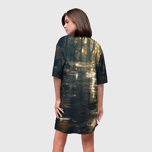 Женская длинная футболка Выдра в летнем пруду / 3D-принт – фото 4