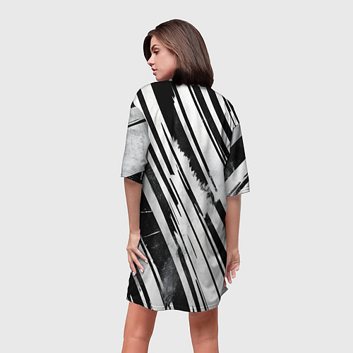 Женская длинная футболка Платиновые и черные полосы / 3D-принт – фото 4