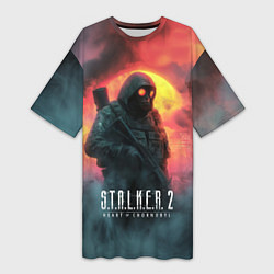 Женская длинная футболка Stalker 2 радиоактивный фон