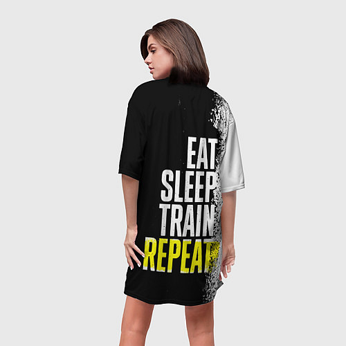 Женская длинная футболка Eat sleep train repeat / 3D-принт – фото 4