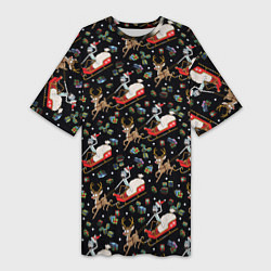 Футболка женская длинная Рик и Морти сани с оленем - Christmas, цвет: 3D-принт