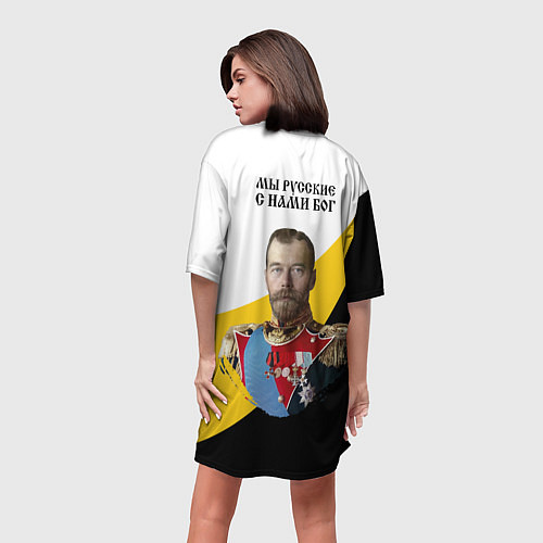 Женская длинная футболка Мы русские с нами Бог малый черный кцк Николай II / 3D-принт – фото 4