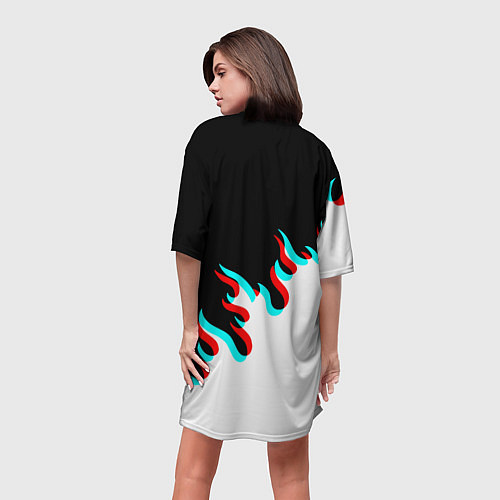Женская длинная футболка Нирвана глитч огонь / 3D-принт – фото 4