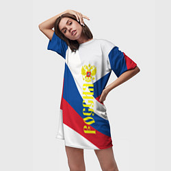 Футболка женская длинная Флаг России, паттерн, цвет: 3D-принт — фото 2