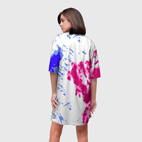 Женская длинная футболка Cyberpunk 2077 неоновые краски / 3D-принт – фото 4