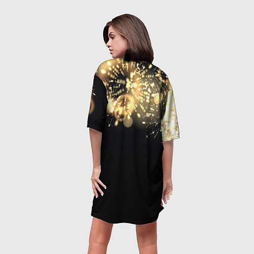 Женская длинная футболка 2025 год - змея и новогодний салют / 3D-принт – фото 4