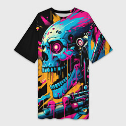 Женская длинная футболка Cool cyber skull - ai art