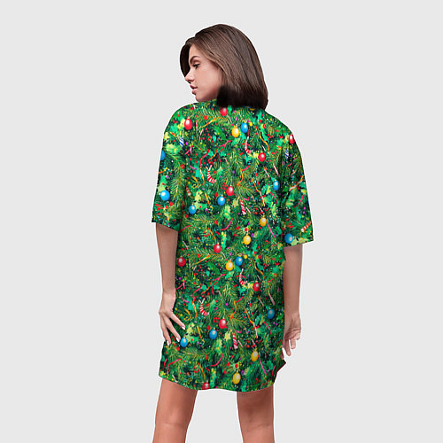 Женская длинная футболка Разноцветные шары на ёлке / 3D-принт – фото 4