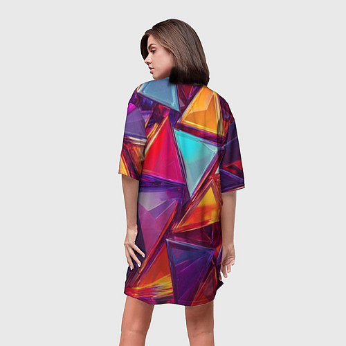 Женская длинная футболка Разноцветные треугольники 2 / 3D-принт – фото 4