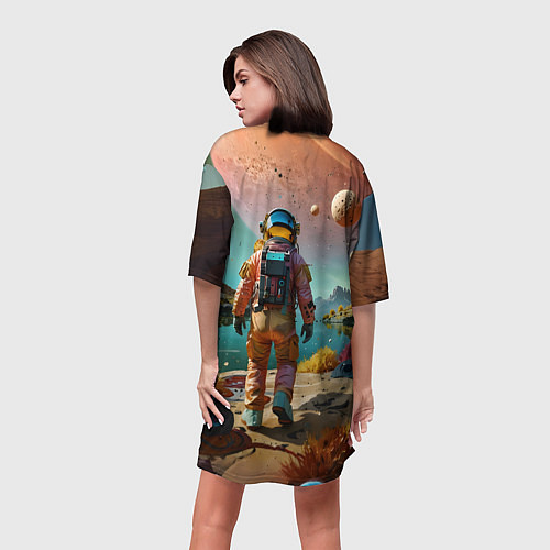 Женская длинная футболка Астронавт на красочной планете / 3D-принт – фото 4