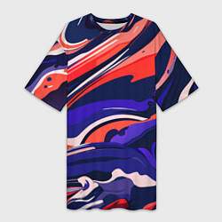 Футболка женская длинная Абстракция разводов разноцветная, цвет: 3D-принт
