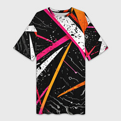 Футболка женская длинная Разноцветные праздничные линии, цвет: 3D-принт