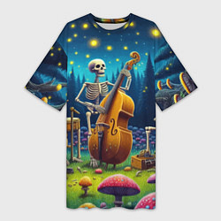 Женская длинная футболка Ансамбль черепов даёт концерт под луной