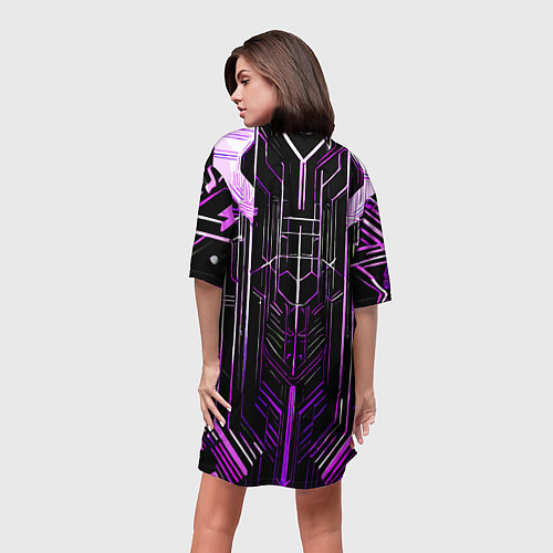 Женская длинная футболка Purple lines on a black background / 3D-принт – фото 4