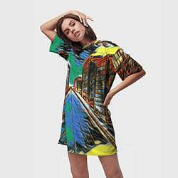 Футболка женская длинная Улица проспект городской, цвет: 3D-принт — фото 2