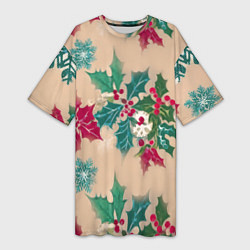Футболка женская длинная Новогодний узор, цвет: 3D-принт