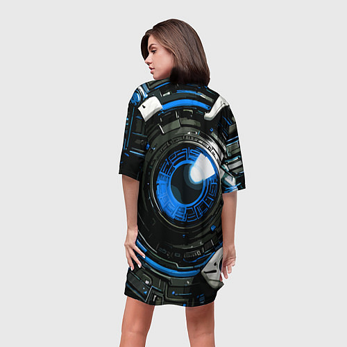 Женская длинная футболка Синяя сфера киберпанк / 3D-принт – фото 4