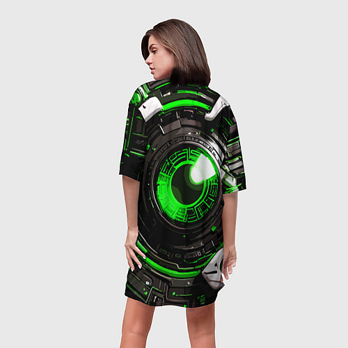 Женская длинная футболка Зелёная сфера киберпанк / 3D-принт – фото 4