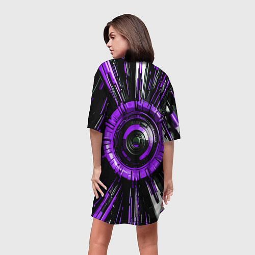 Женская длинная футболка Чёрно-фиолетовая сфера киберпанк / 3D-принт – фото 4