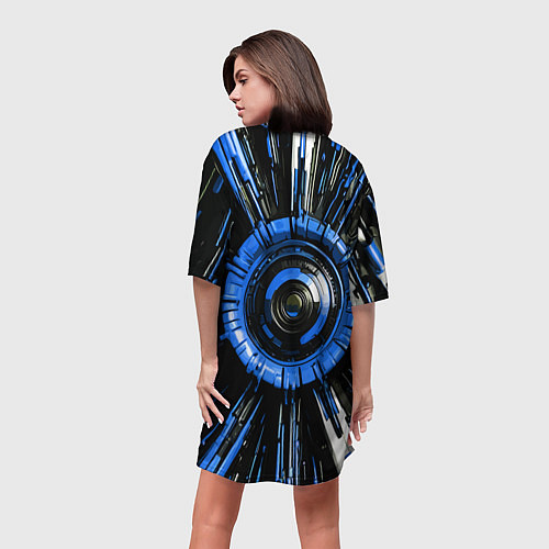 Женская длинная футболка Чёрно-синяя сфера киберпанк / 3D-принт – фото 4