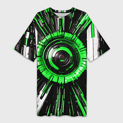 Футболка женская длинная Чёрно-зелёная сфера киберпанк, цвет: 3D-принт