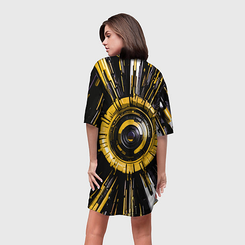Женская длинная футболка Чёрно-жёлтая сфера киберпанк / 3D-принт – фото 4